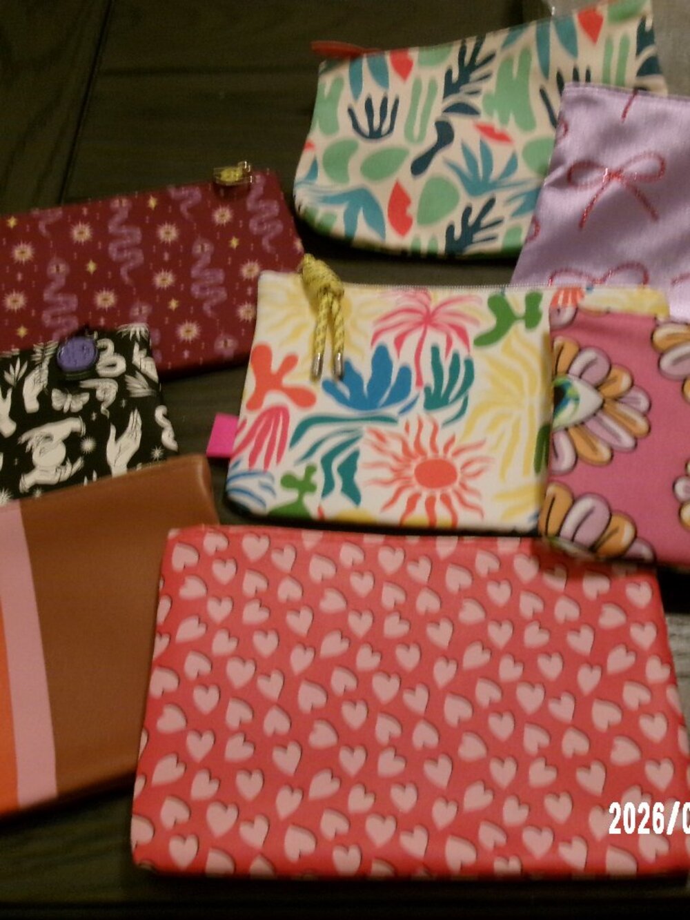 Ipsy Cosmetic Makeup Bags Lot Of 8 - Fortune Teller Snakes Feather Bows Hearts